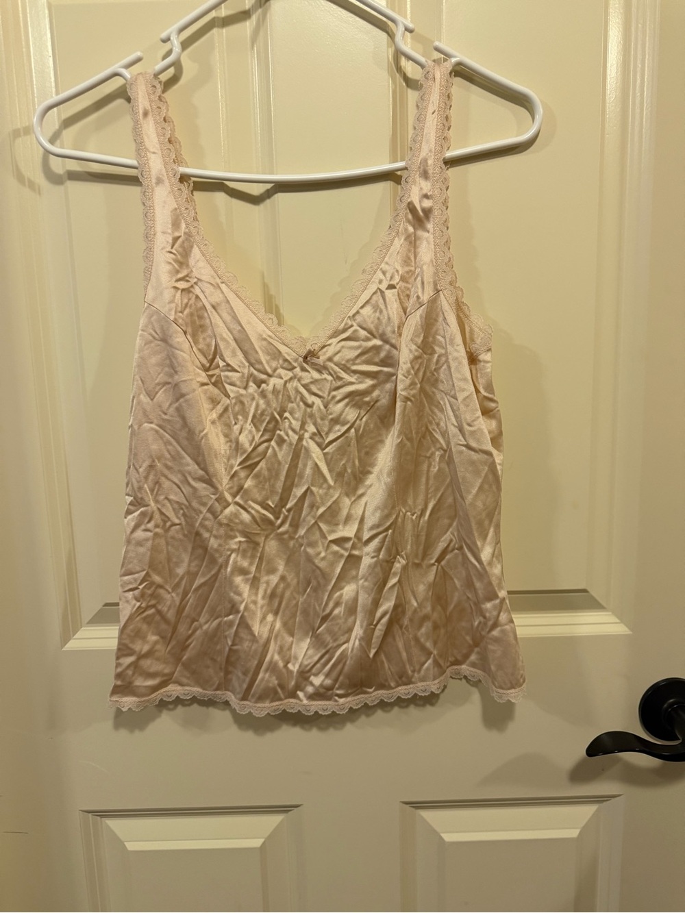 Lace-Trim Satin Sleep Cami in Light Cream
